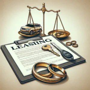 Leasing samochodowy i podział majątku małżeńskiego: dokumenty, obrączki i waga sprawiedliwości
